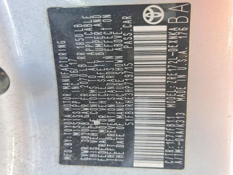 2017 TOYOTA COROLLA L  