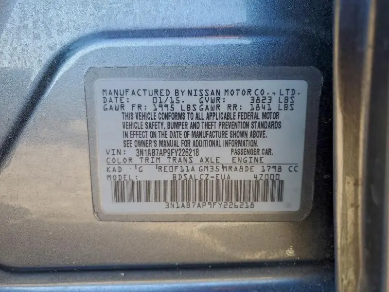 2015 NISSAN SENTRA S  