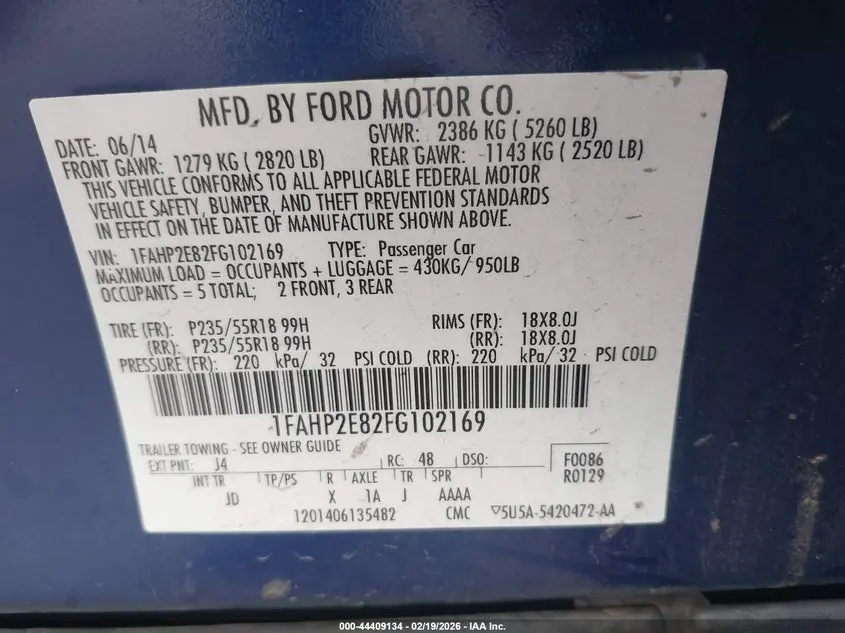 2015 FORD TAURUS SEL