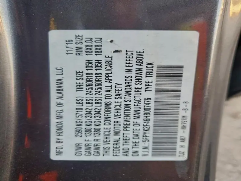 2017 HONDA RIDGELINE RTS  