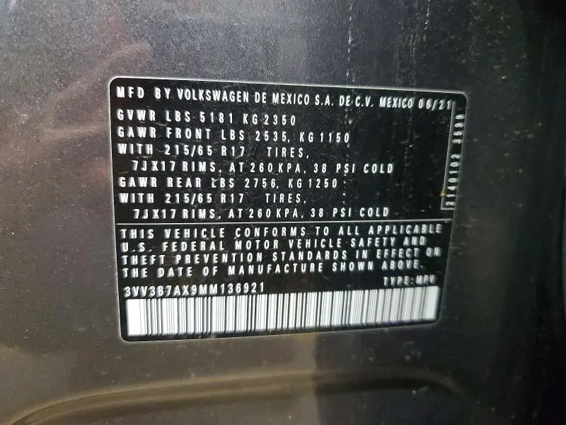 2021 VOLKSWAGEN TIGUAN SE  