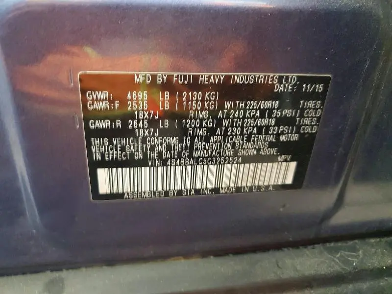 2016 SUBARU OUTBACK 2.5I LIMITED  