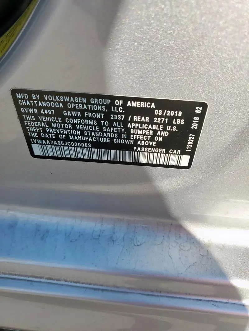 2018 VOLKSWAGEN PASSAT S  