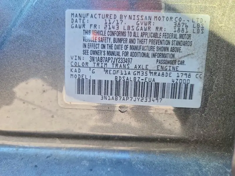 2018 NISSAN SENTRA S  