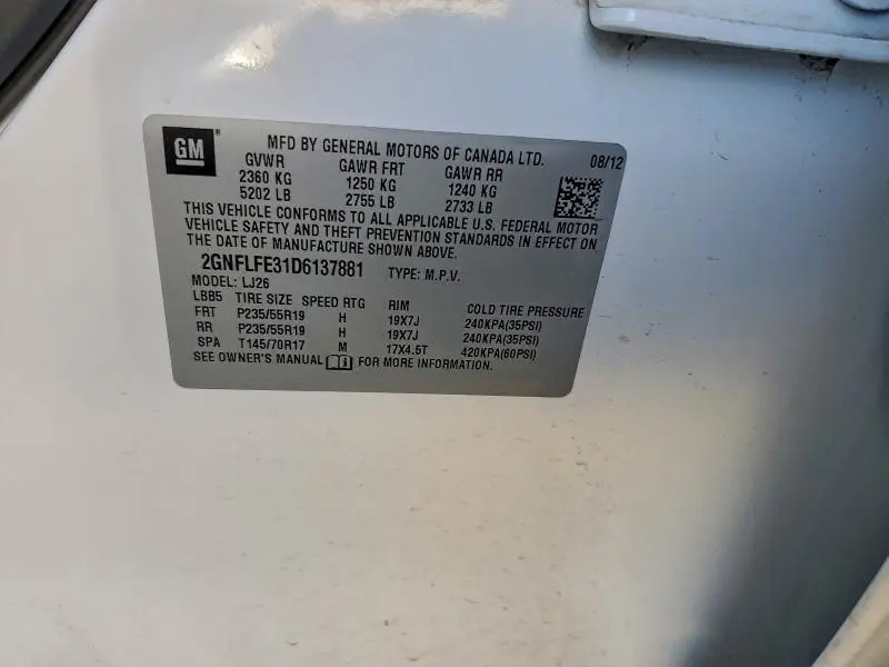 2013 CHEVROLET EQUINOX LTZ  