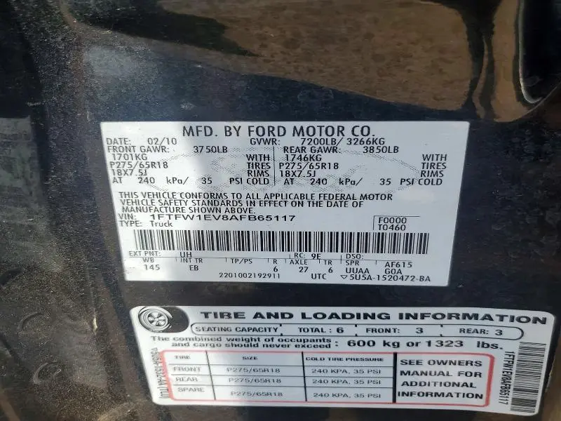 2010 FORD F150 SUPERCREW  