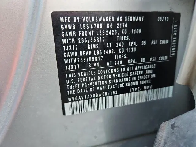 2011 VOLKSWAGEN TIGUAN S  