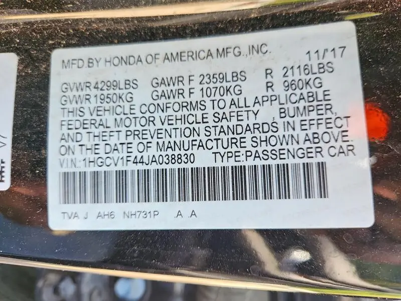 2018 HONDA ACCORD EX  
