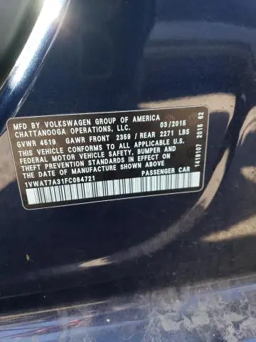 2015 VOLKSWAGEN PASSAT S  