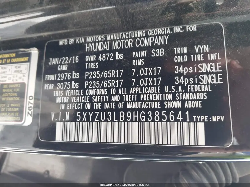 2017 HYUNDAI SANTA FE SPORT 2.4L
