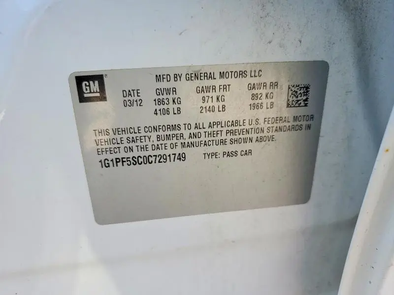 2012 CHEVROLET CRUZE LT  