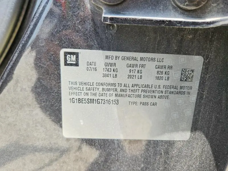 2016 CHEVROLET CRUZE LT  