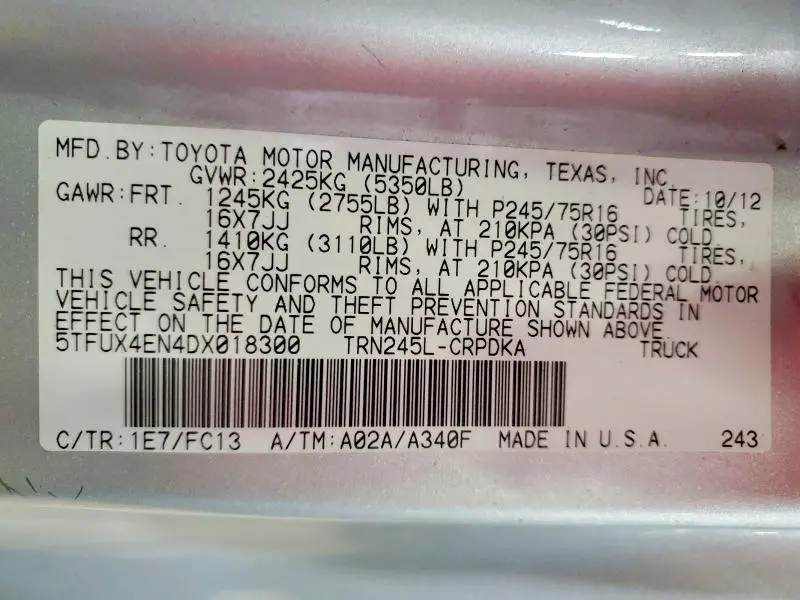 2013 TOYOTA TACOMA ACCESS CAB  