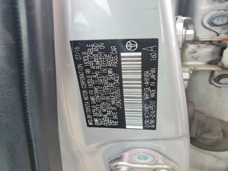 2016 TOYOTA PRIUS C TWO  