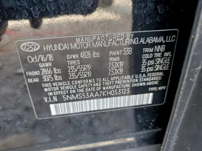 2019 HYUNDAI SANTA FE LIMITED  