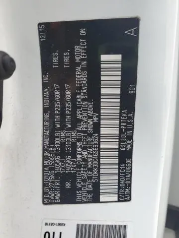 2016 TOYOTA SIENNA LE  