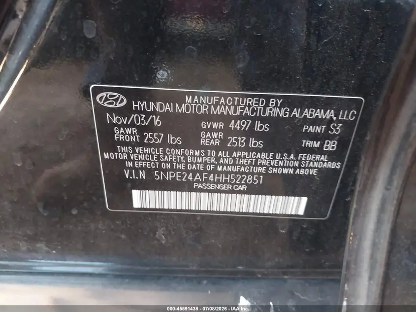 2017 HYUNDAI SONATA SE