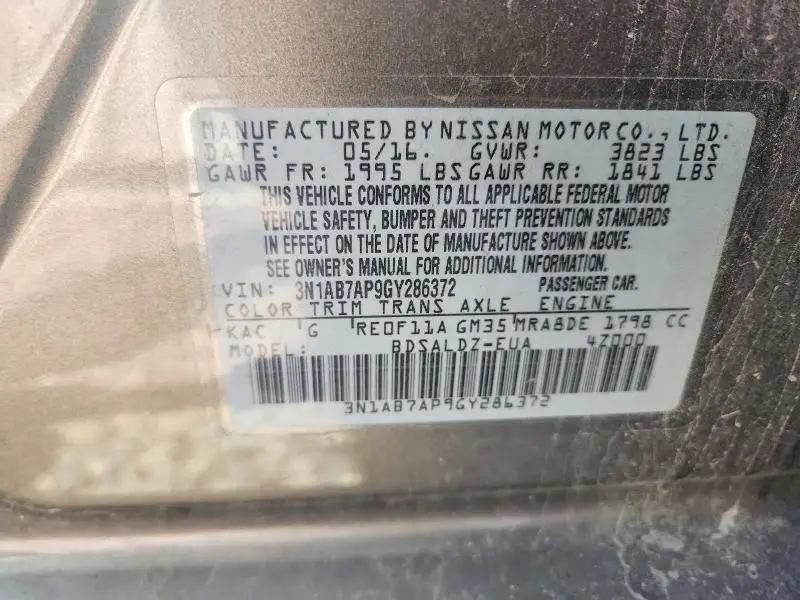 2016 NISSAN SENTRA SV  