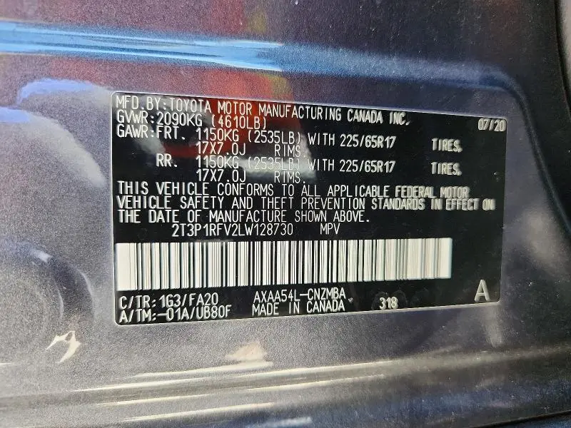 2020 TOYOTA RAV4 XLE  