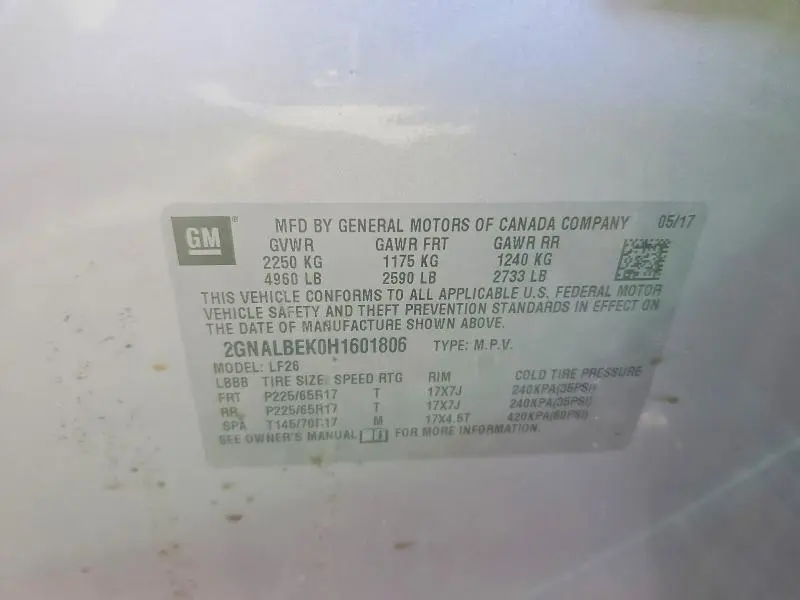 2017 CHEVROLET EQUINOX   