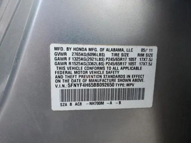 2011 HONDA PILOT EXL  