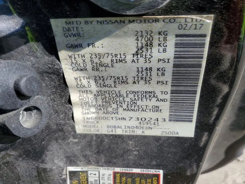 2017 NISSAN FRONTIER S  