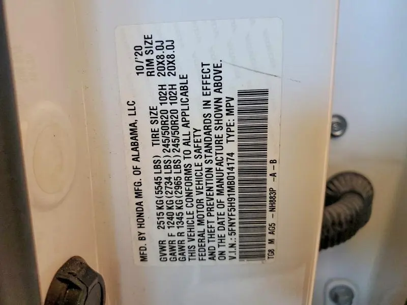 2021 HONDA PILOT TOURING  