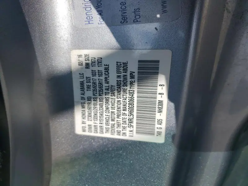 2016 HONDA ODYSSEY EXL  
