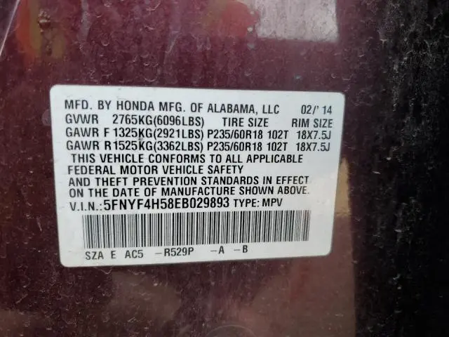 2014 HONDA PILOT EXL  