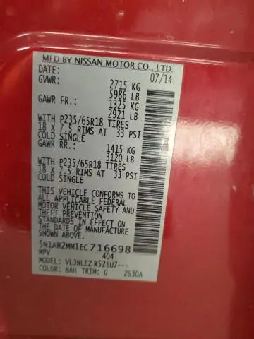 2014 NISSAN PATHFINDER S  