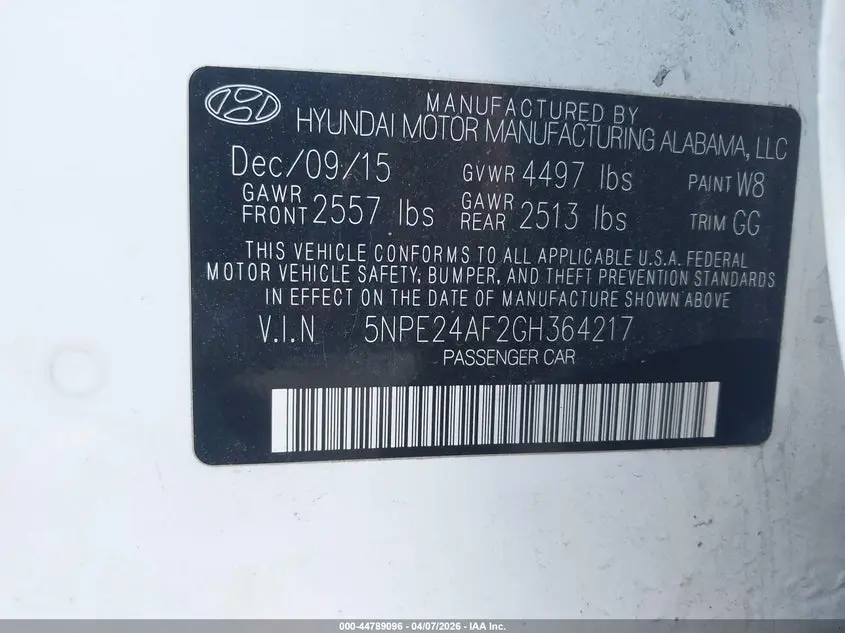 2016 HYUNDAI SONATA SE