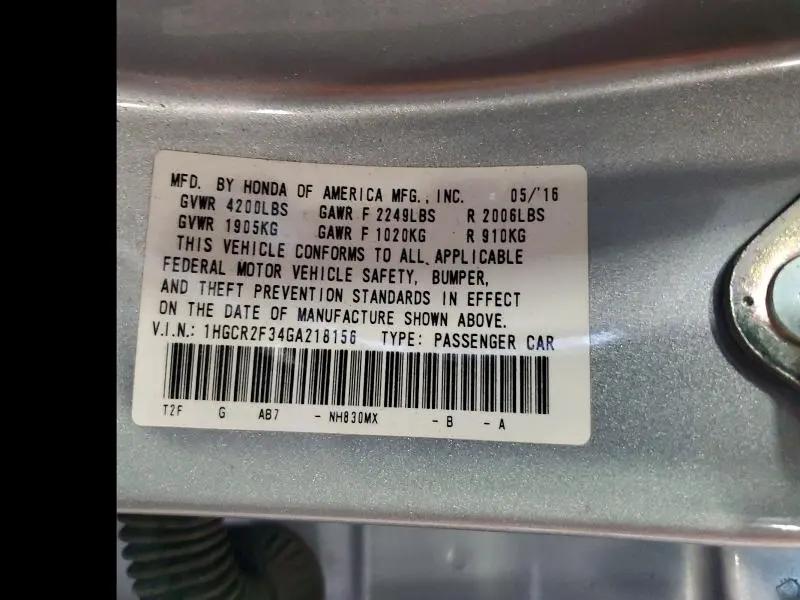 2016 HONDA ACCORD LX  