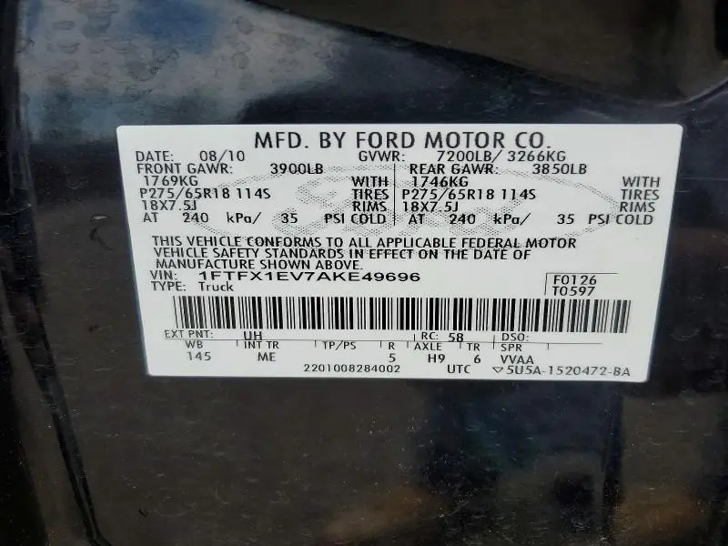 2010 FORD F150 SUPER CAB  