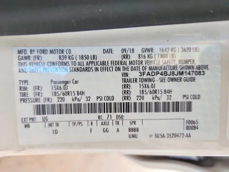 2018 FORD FIESTA SE  