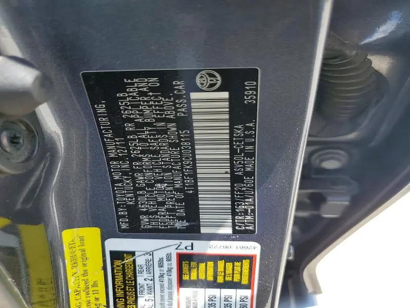 2012 TOYOTA CAMRY LE   