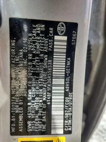 2016 TOYOTA CAMRY LE  