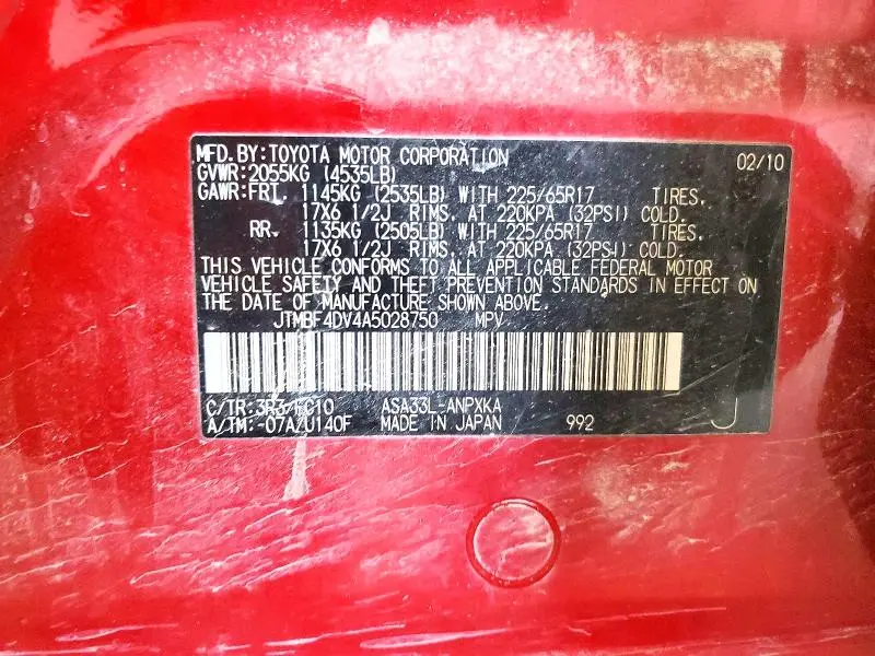 2010 TOYOTA RAV4 BASE  