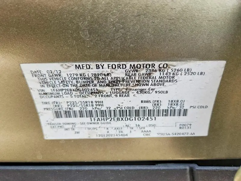 2013 FORD TAURUS SEL  