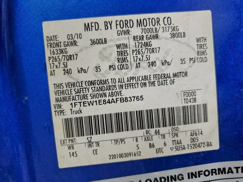 2010 FORD F150 SUPERCREW  