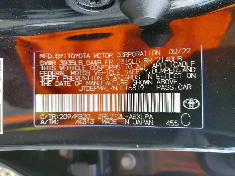 2022 TOYOTA COROLLA LE  