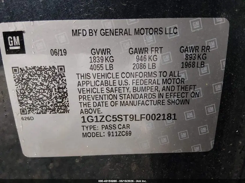 2020 CHEVROLET MALIBU FWD 1FL