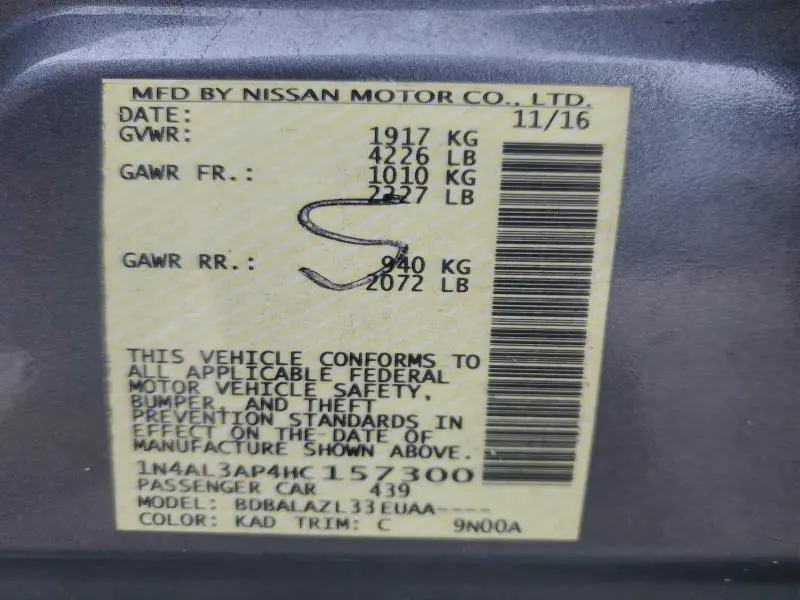 2017 NISSAN ALTIMA 2.5  