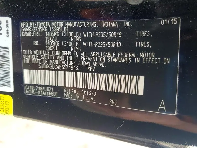 2015 TOYOTA SIENNA SPORT  