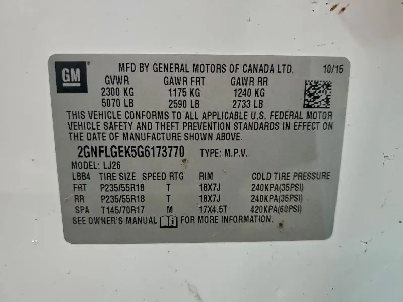 2016 CHEVROLET EQUINOX LTZ  