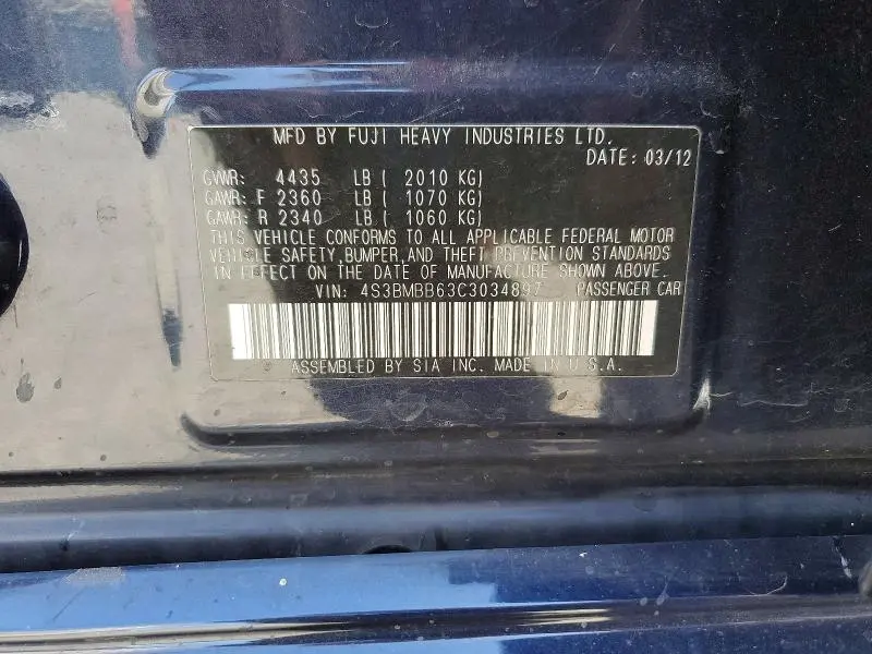 2012 SUBARU LEGACY 2.5I PREMIUM  
