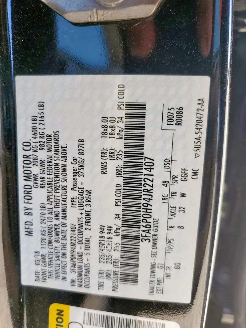 2018 FORD FUSION SE  