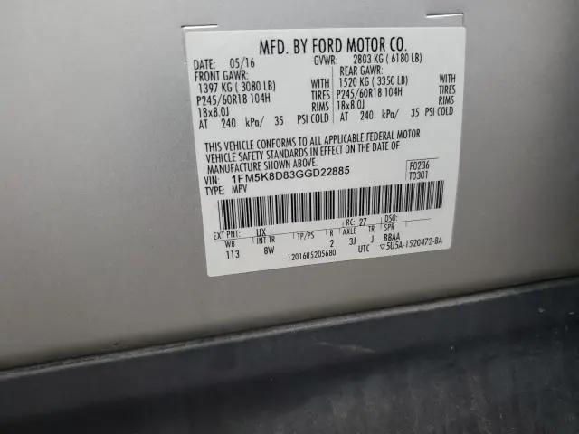 2016 FORD EXPLORER XLT  