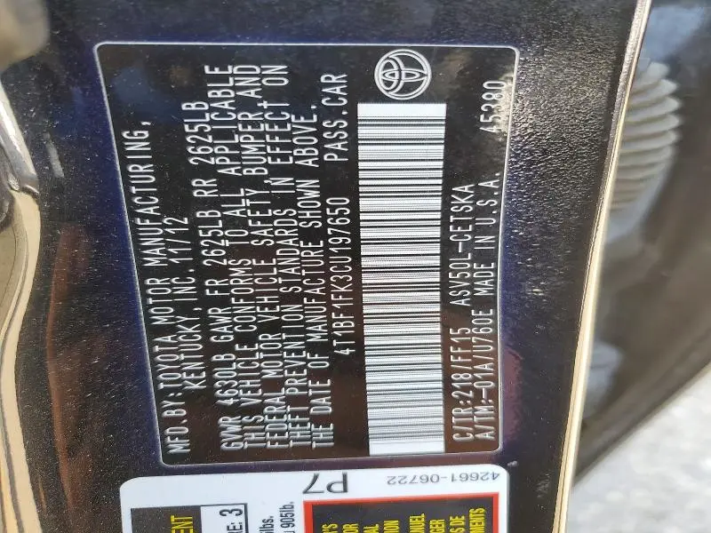 2012 TOYOTA CAMRY SE  