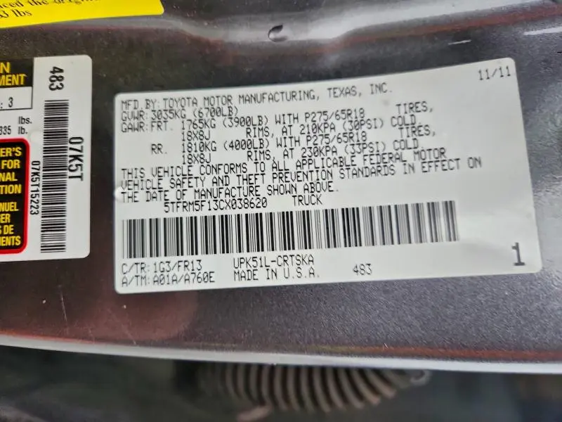 2012 TOYOTA TUNDRA DOUBLE CAB SR5  