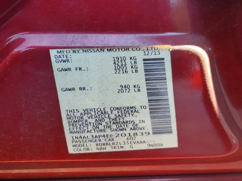 2014 NISSAN ALTIMA 2.5 S  